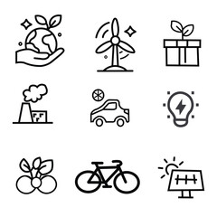 Fototapeta premium Environmental icons symbol ecofriendly line vector set 
