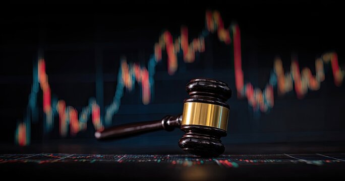 Gavel resting on trading chart during financial market analysis