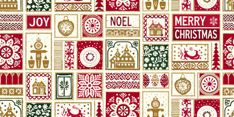 christmas pattern with festive ornaments and holiday greetings © Suvro