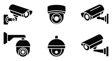 Security camera icon set, black CCTV surveillance vector symbols, 6 professional monitoring equipment graphics for safety and protection systems © Elizabeth Profit