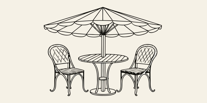 Outdoor cafe table and chairs minimalist line art illustration