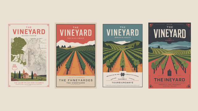 The vineyard posters a collection of four vintage style travel advertisements with vineyard landscapes high quality