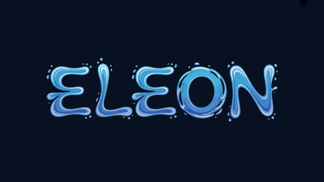 The word eleon in stylized blue liquid typography artistic lettering on a dark background high quality