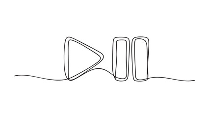 Obraz premium Continuous line drawing of a play and pause button, media player controls.