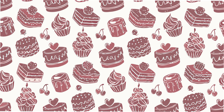 seamless pattern of desserts and sweets hand drawn style