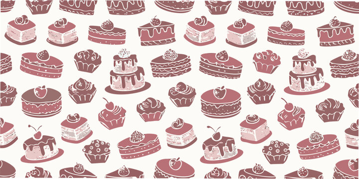 seamless pattern of cakes and cupcakes minimalist vector illustration