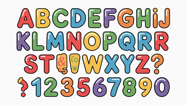 Colorful alphabet and numbers set playful bubble letters with white outline high quality professional detailed modern