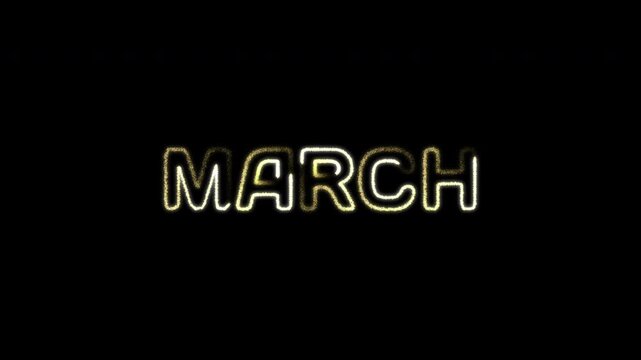 Animated Golden Glitter Word March with Sparkling Particles and Shimmering Effects