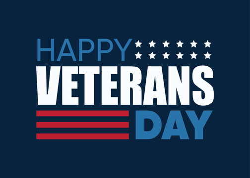Happy Veterans Day Greeting with Red Star and Blue Stars. Patriotic US Military Holiday Vector sticker, label, tag, badge. Typography Design for Honoring Veterans. Poster for November 11th Celebration