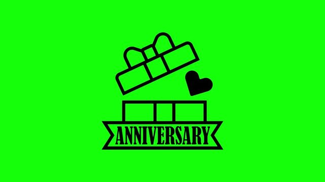 Anniversary celebration text and gift box icon animations on a green screen background.