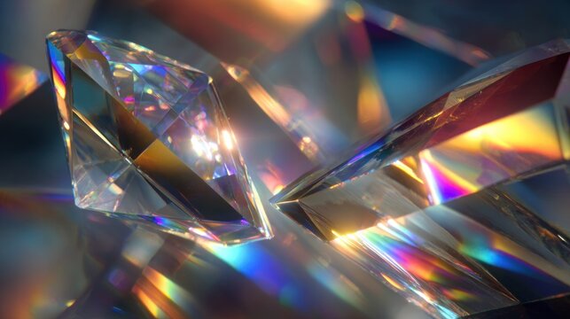 Close up of sparkling cut diamonds with vibrant light refraction and reflections