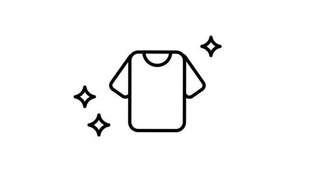A clean white background icon showing a sparkling fresh t-shirt with shining star sparkles around it representing a freshly laundered and clean top