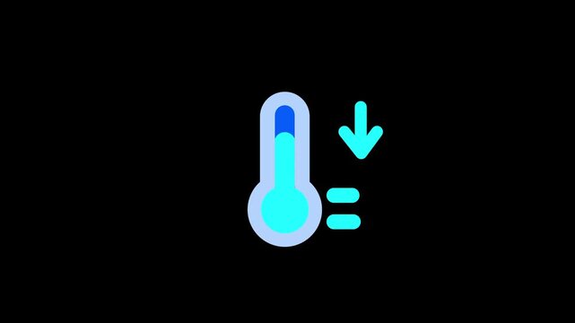 A dark background icon displaying a thermometer with a downward arrow and cool blue tones indicating falling temperature or a cold temperature warning symbol