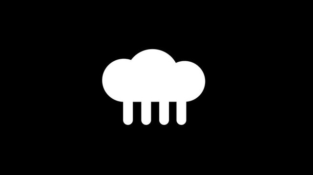 A dark background icon depicting a rain cloud with water droplets falling below it representing rainy weather conditions or a precipitation weather forecast symbol