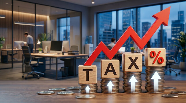 Rising Tax: Financial concepts of a rising tax rate with a red arrow going upwards