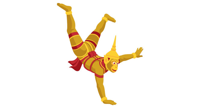 Thai Khon Hanuman Character Performing Acrobatic Handstand