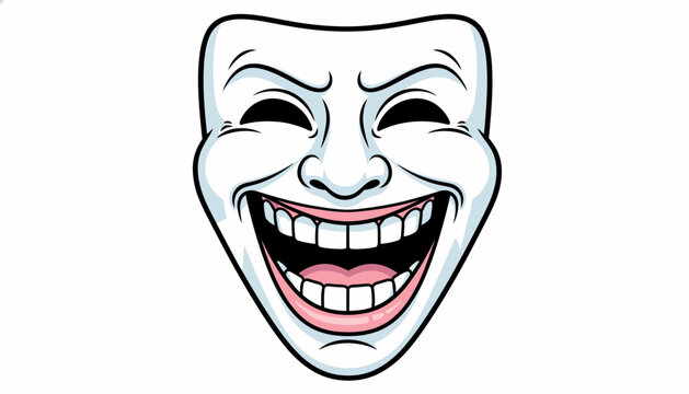 White Comedy Theater Mask with Laughing Expression Vector