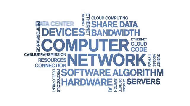 Computer Network animated word cloud-text design animation tag kinetic typography seamless loop.
