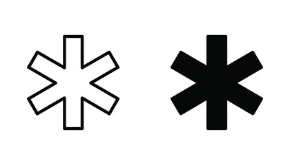 Obraz premium Asterisk symbol design as outline and solid black icon set for typography and text annotation on white background
