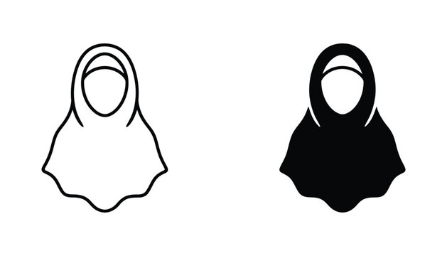 Muslim woman wearing hijab icon set shown in outline and solid vector styles for cultural diversity and religious representation