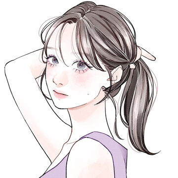 髪を後ろでまとめている女性
