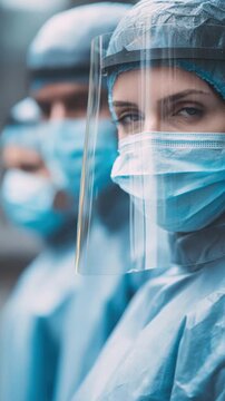 Healthcare worker wearing face shield, mask, and ppe