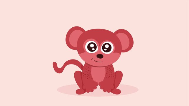 Cute cartoon red monkey sitting and blinking on plain background for animation.
