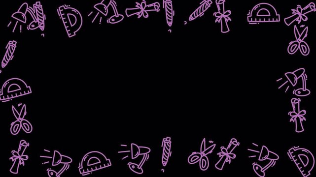 Purple Hand Drawn Graduation and School Icons Frame Loop 4k