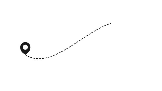 Animated map pin with growing dashed line route. 4K Video