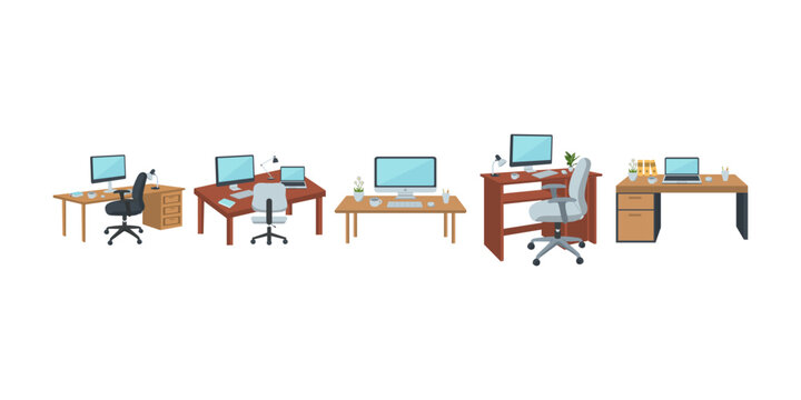 Illustration of an office desk with computer