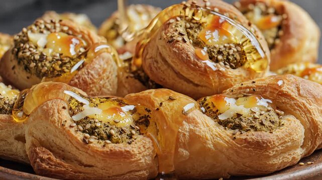 Delicious Savory Pastries Drizzled with Golden Honey.
