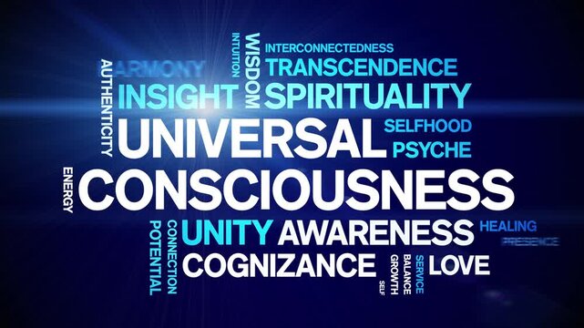 Universal Consciousness animated word cloud-text design animation tag kinetic typography seamless loop.