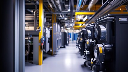 Fototapeta premium Data center racks storing computer servers and network equipment, highlighting advanced technology, cloud computing, and digital storage solutions for modern information technology