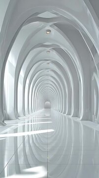 Futuristic White Minimalist Architectural Corridor with Organic Arches