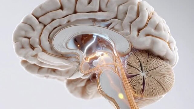 Detailed 3D animation of the human brains internal structure and functions.