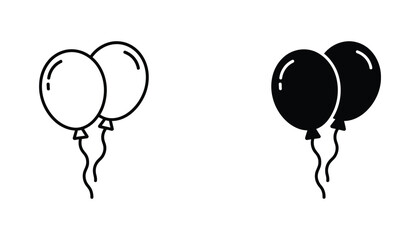 Pair of helium balloons icon set featuring festive outline and solid black silhouette styles for party designs © Nexus