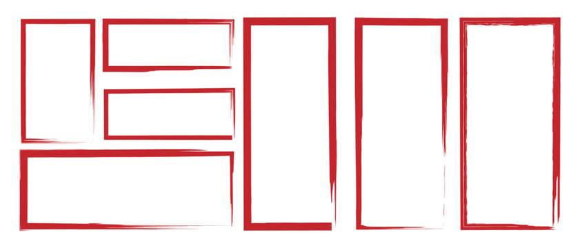 Red marker highlight square and rectangle shapes line frames. Speech bubbles painted with chalk. Grunge vector illustration.