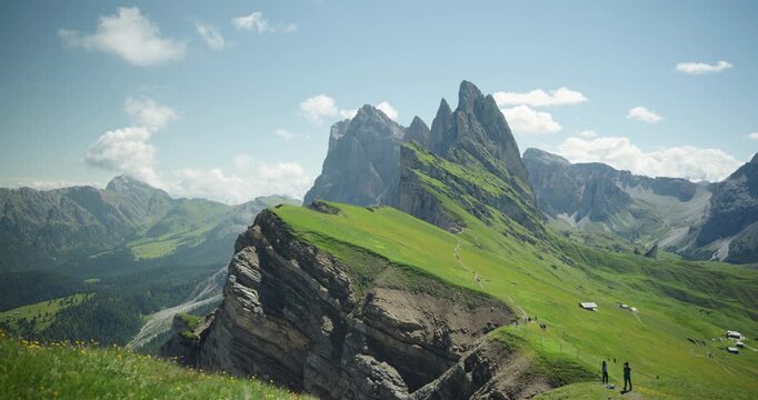 Odle mountain range with Seceda peak in the Dolomites Alps, Italy