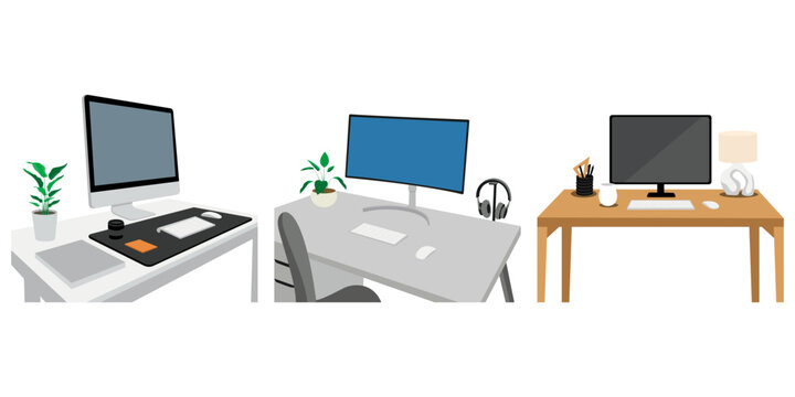 Illustration of an office desk with computer