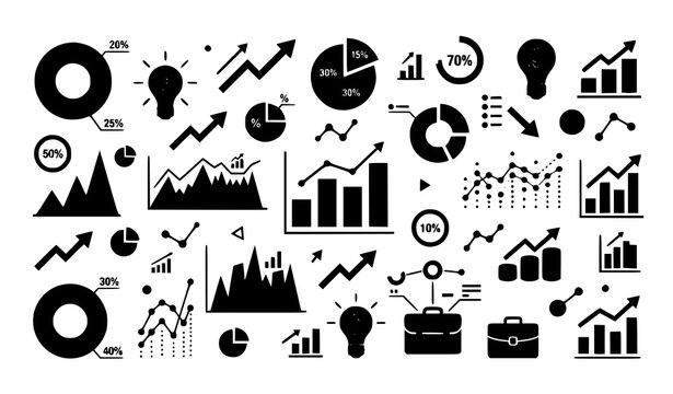 Modern business market infographic elements with data charts graphs and analytics icons vector illustration set