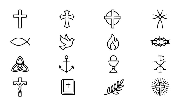 Modern Christian religion icon set with church cross symbols and spiritual Jesus logos vector design