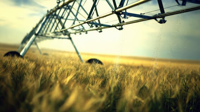 Automated center pivot irrigation system providing essential water to a growing crop field, symbolizing modern agriculture, sustainability, and technological advancement in farming