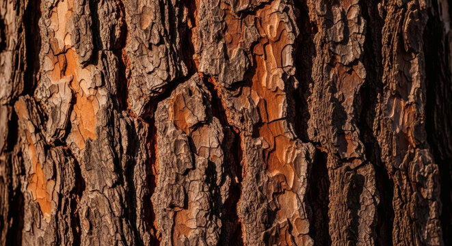 Macro view of rough brown pine tree bark texture