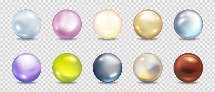 Mineral gemstone sphere in 3D rendering. Glossy pearl ball with crystal-clear surface, golden accents, and realistic texture. Vector illustration of round bead with mother-of-pearl shine.