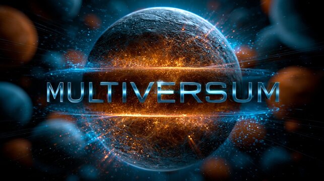 Ein leuchtender Planet mit dem Schriftzug &bdquo;Multiversum" schwebt in einem dunklen, funkelnden Weltraum.