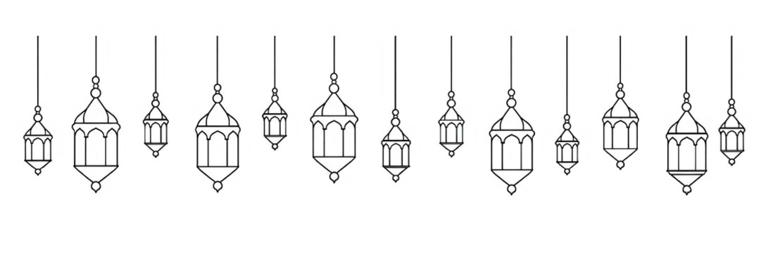Hanging lantern continuous line art on transparent background 