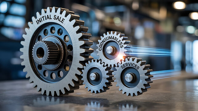 Interlocking gears with business terms initial sale consumables services