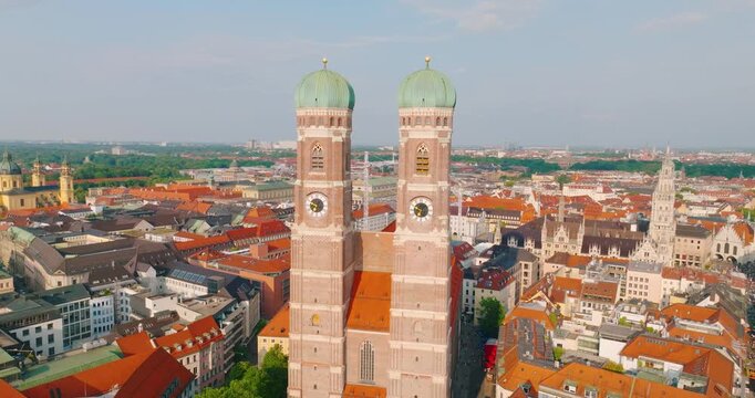 Munich Frauenkirche Church Aerial Footage