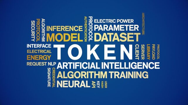 Token animated word cloud-text design animation tag kinetic typography seamless loop.