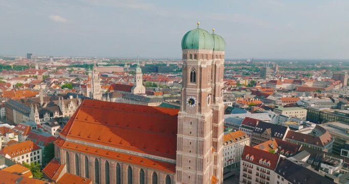 Munich Frauenkirche Church Aerial Footage